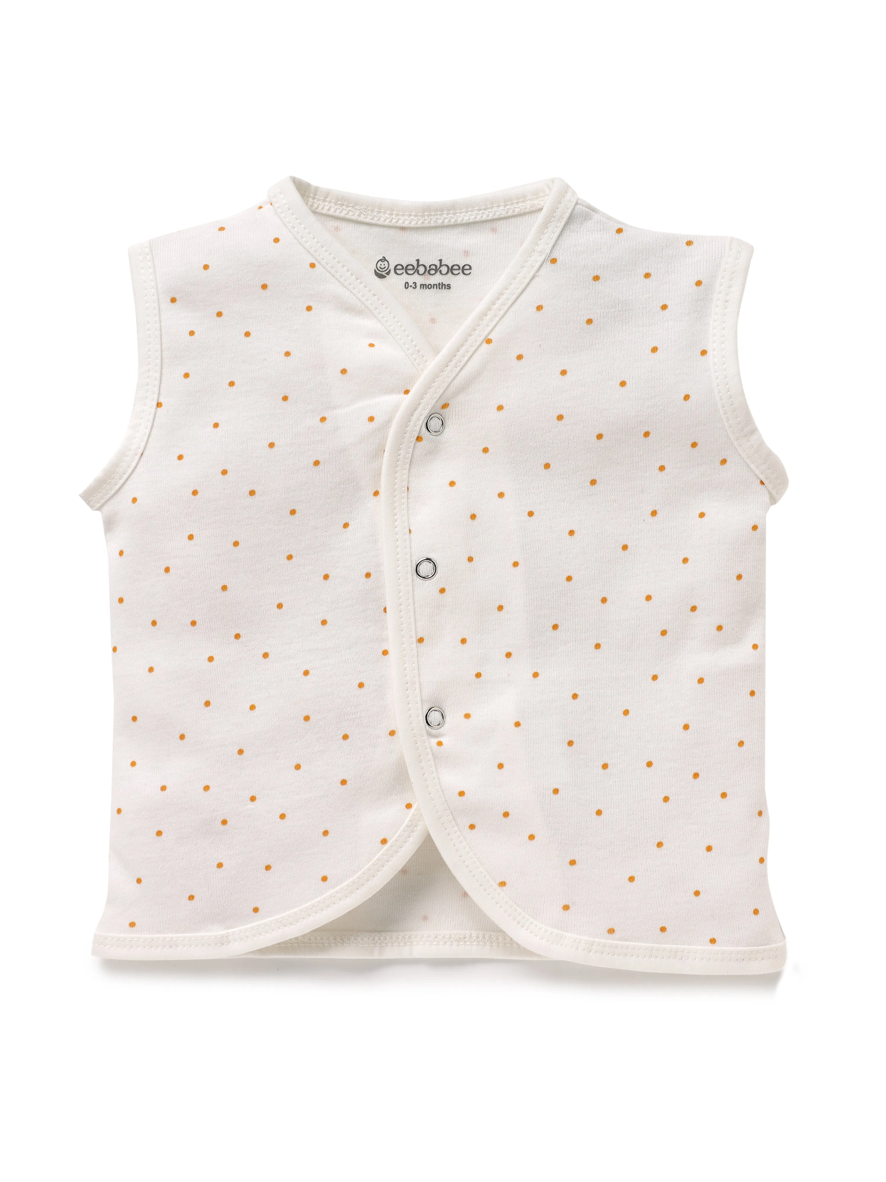 Sleeveless dot pattern in cream  cotton jabla set for baby