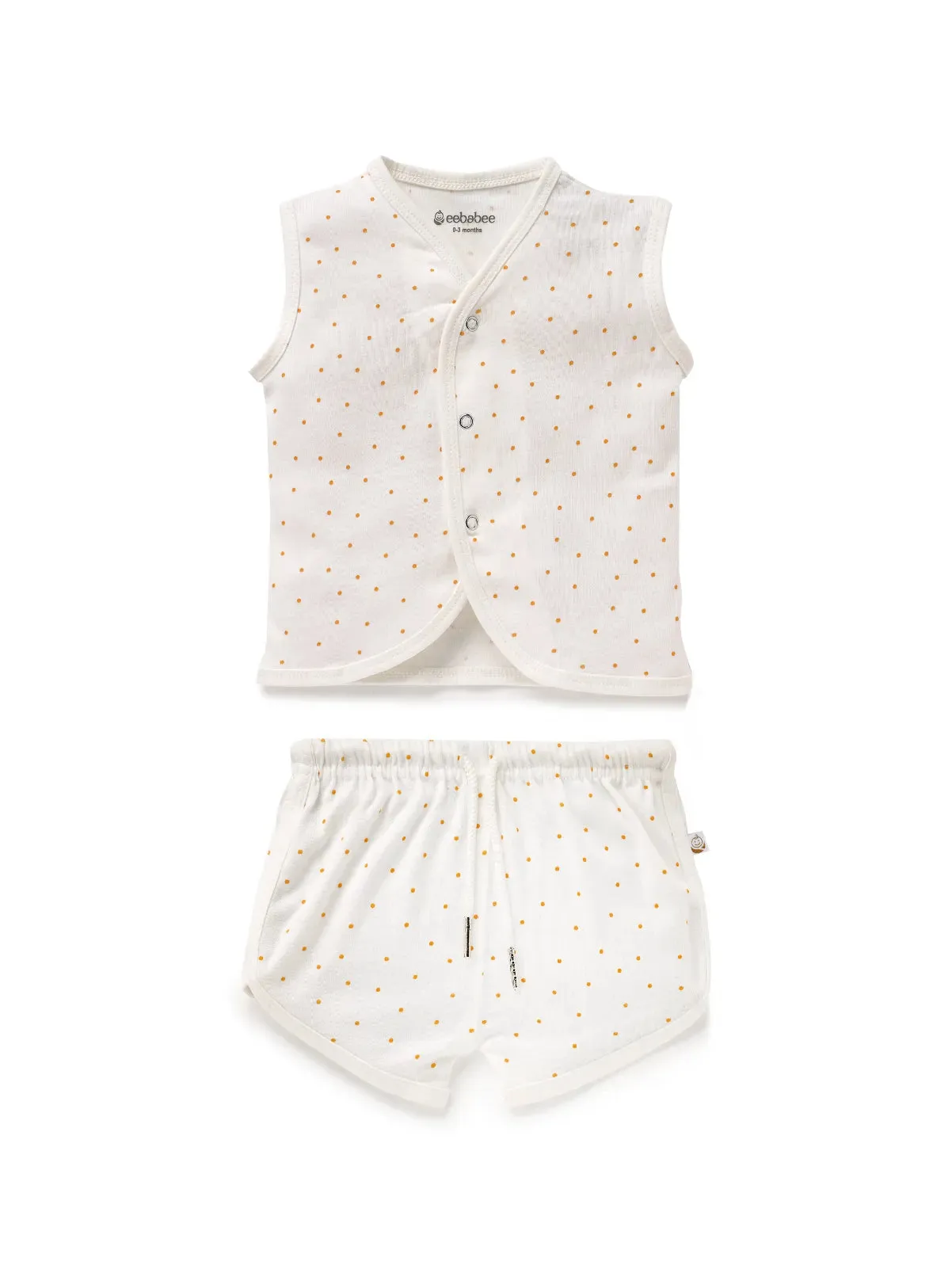 Sleeveless dot pattern in cream  cotton jabla set for baby