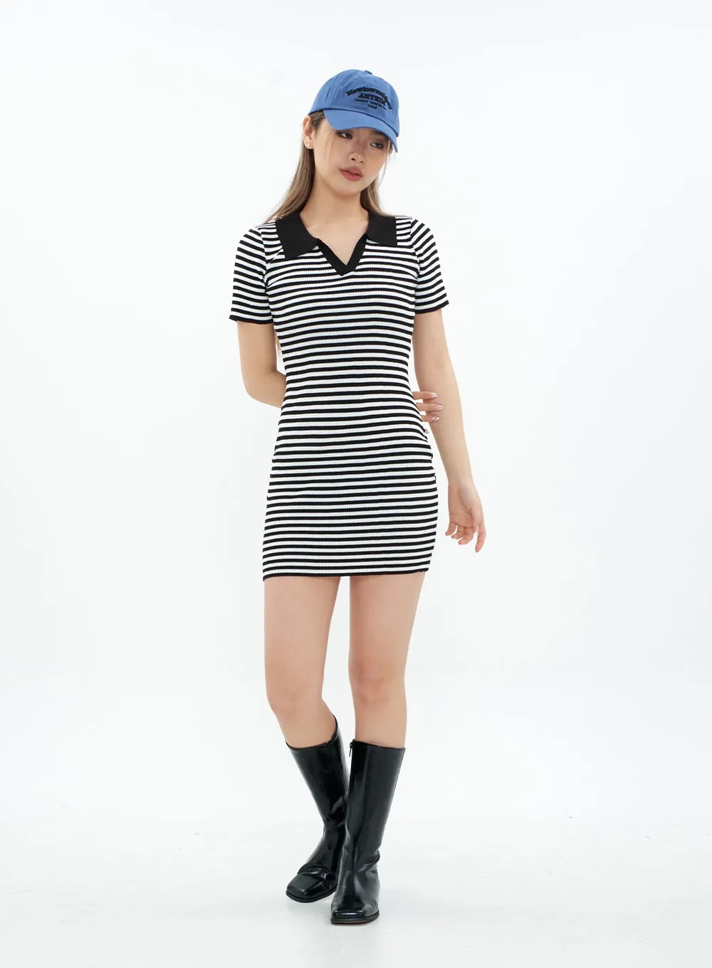 Striped Collared Mini Onepiece Dress CM29