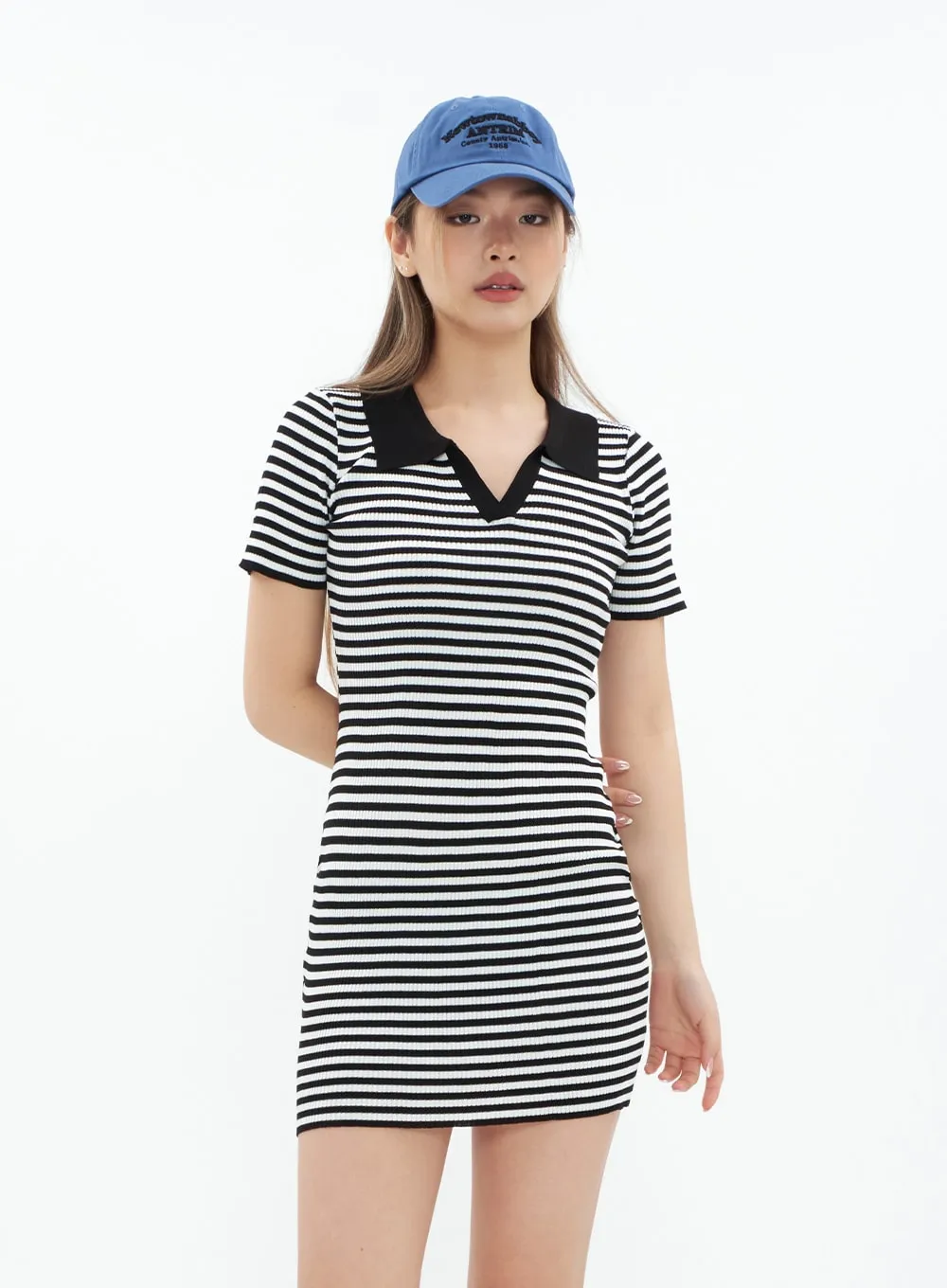 Striped Collared Mini Onepiece Dress CM29