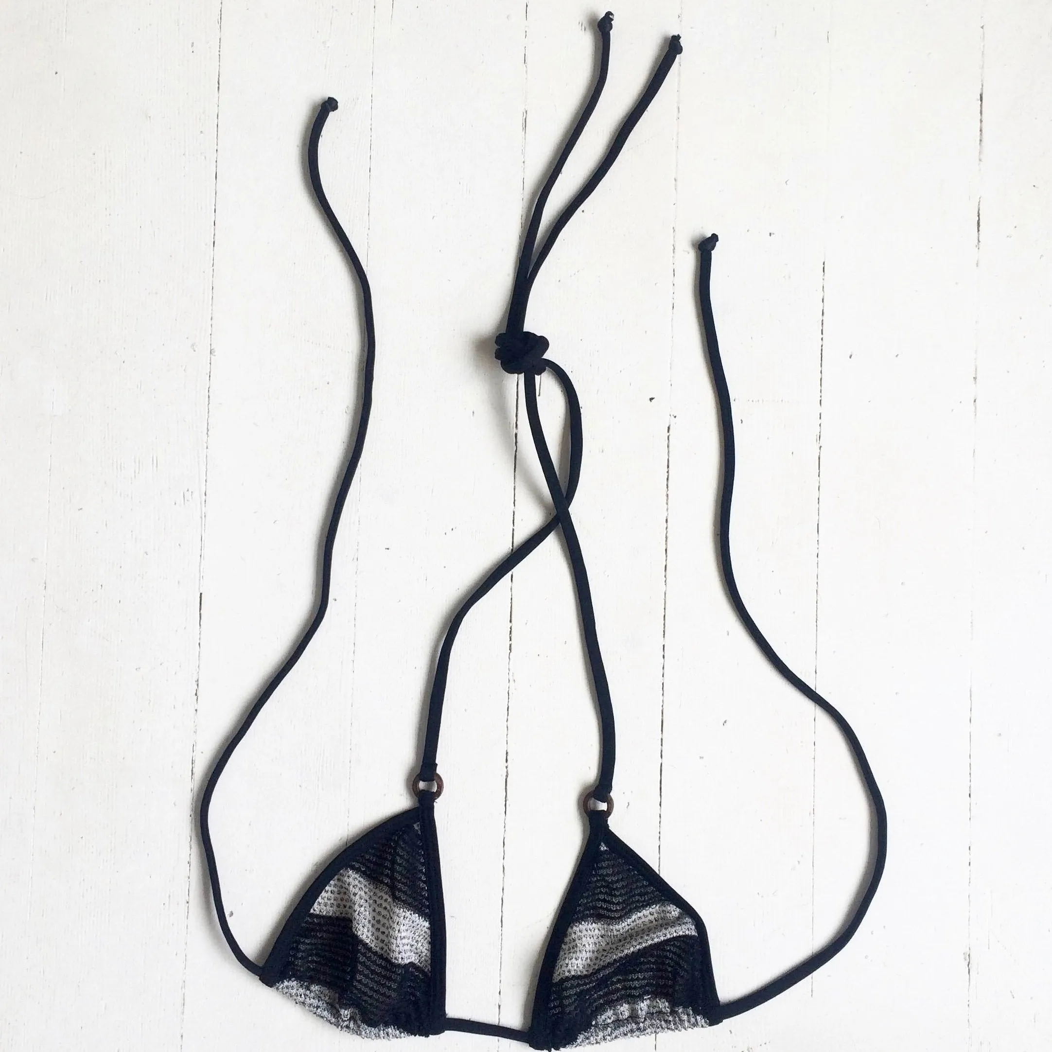 Sun-Thru Mesh Triangle Bikini Top | Black Stripe