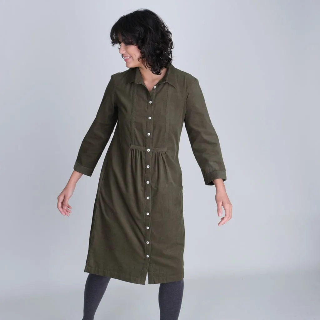 Tala Cotton Corduroy Midi Dress | Olive