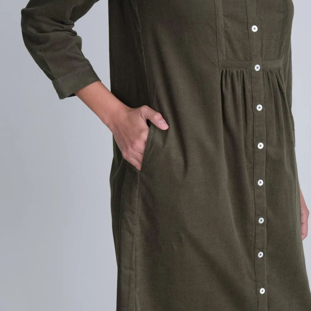 Tala Cotton Corduroy Midi Dress | Olive