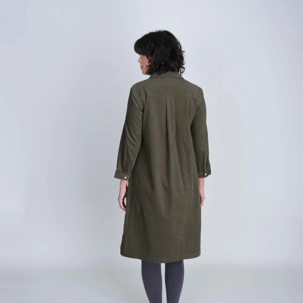 Tala Cotton Corduroy Midi Dress | Olive