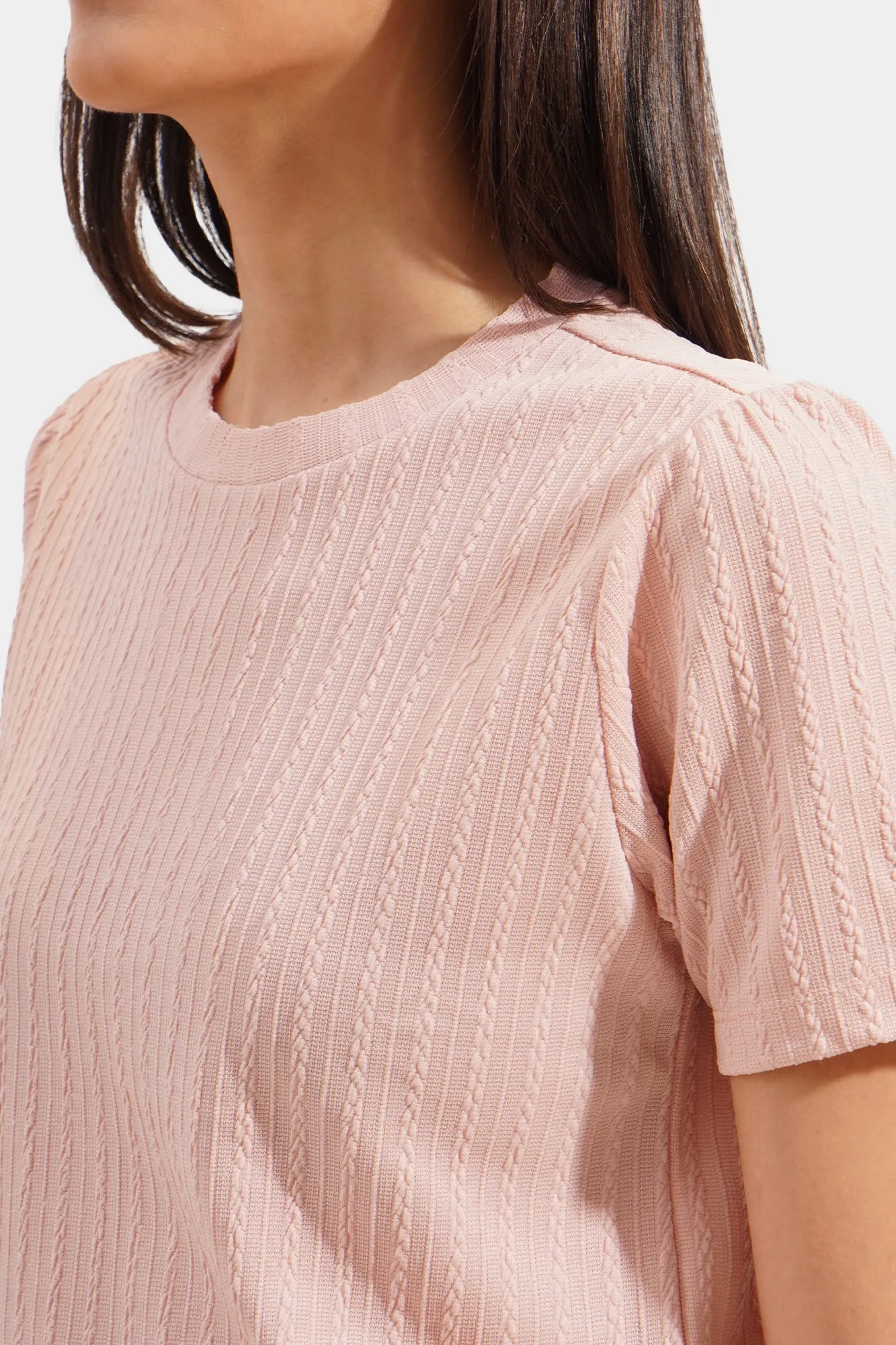 Textured Shirred Puff Sleeve Tee