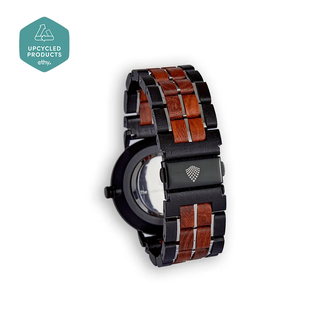 The Rowan Men's Vegan Wooden Watch | Black & Red