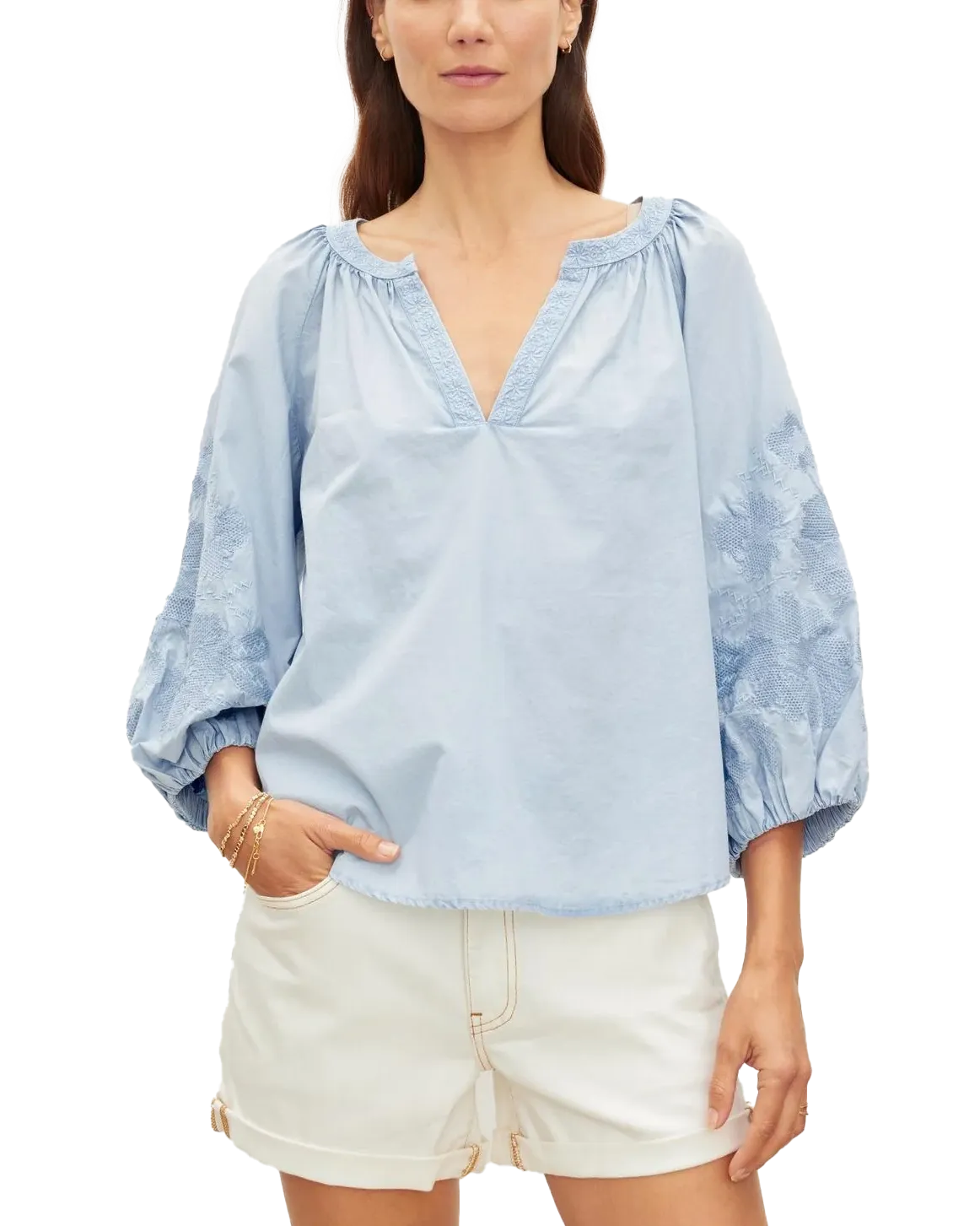 Trina 3/4 Sleeve Top (Chambray)