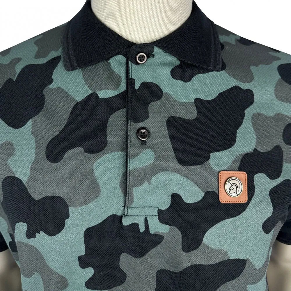 Trojan Camo Panel Polo Shirt Black