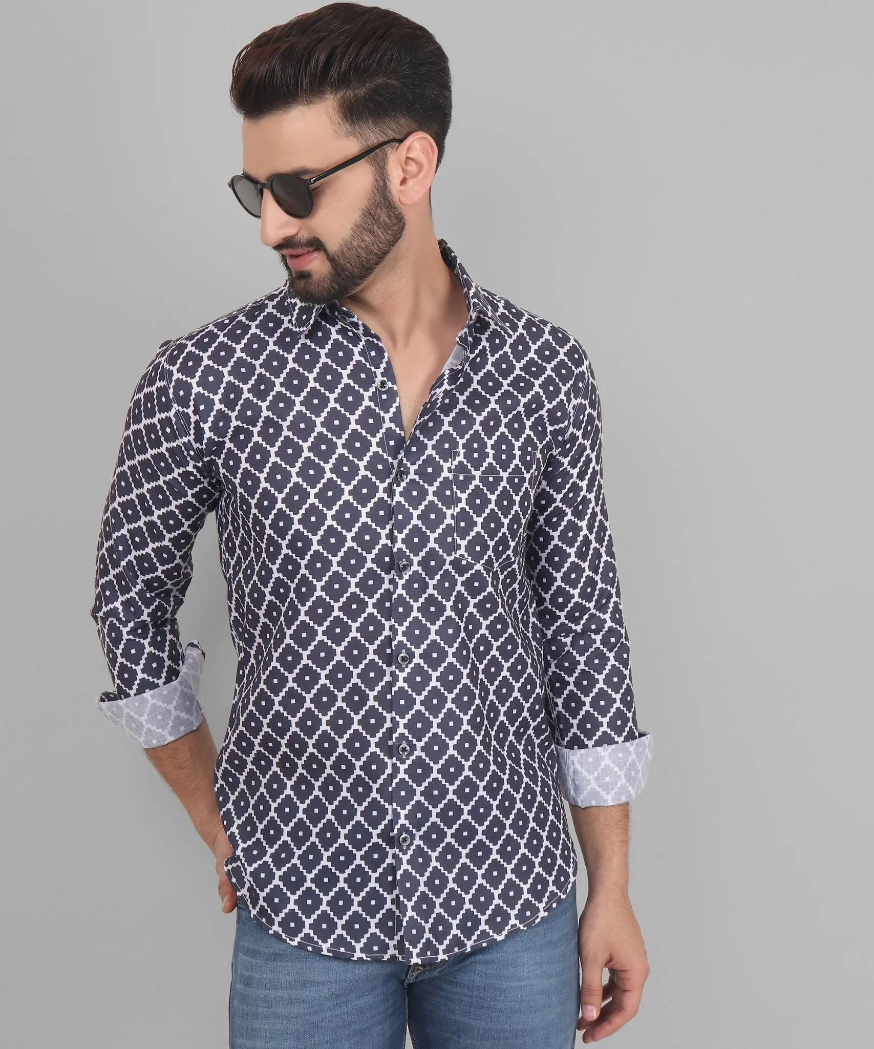 Urbanite Men's Printed Full Sleeve Cotton Button-Up Shirt For Men