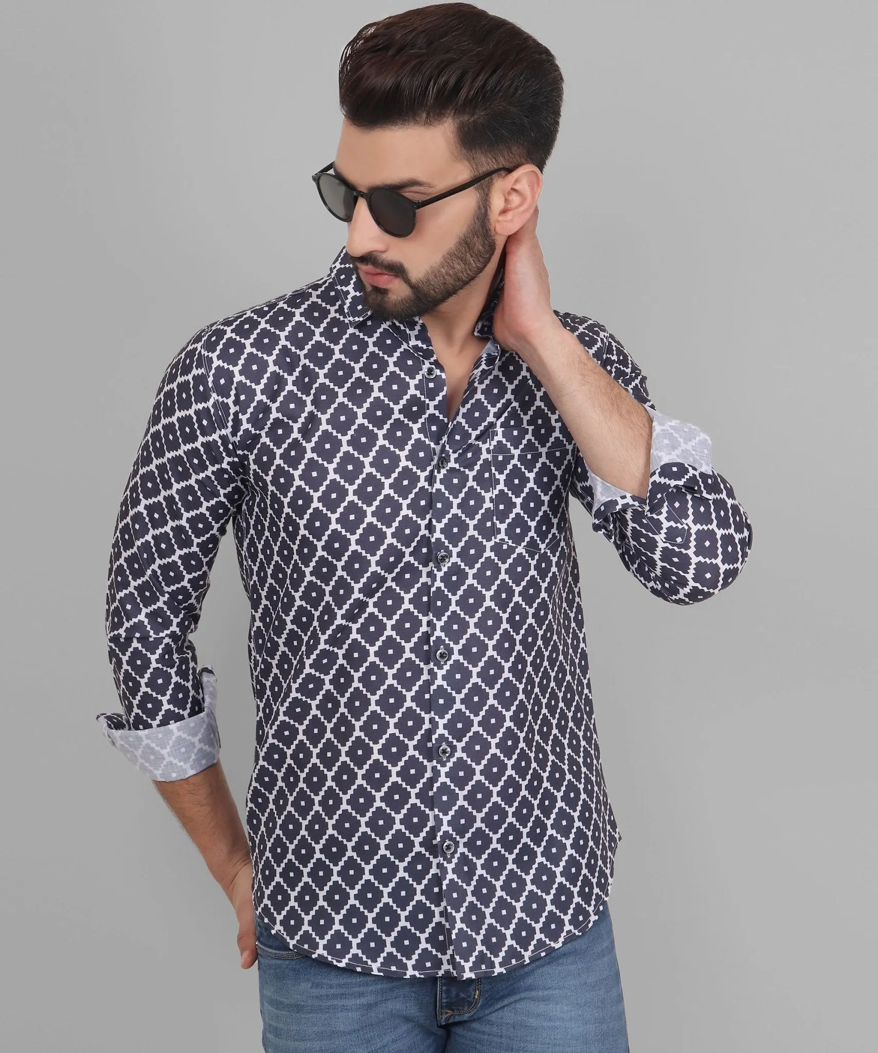 Urbanite Men's Printed Full Sleeve Cotton Button-Up Shirt For Men