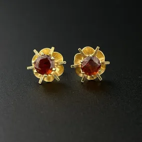 Vintage 14K Gold Garnet Buttercup Earrings