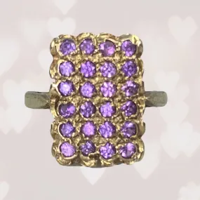 Vintage Amethyst Cluster and Yellow Gold Ring. February Birthstone. 6th Anniversary Gift.