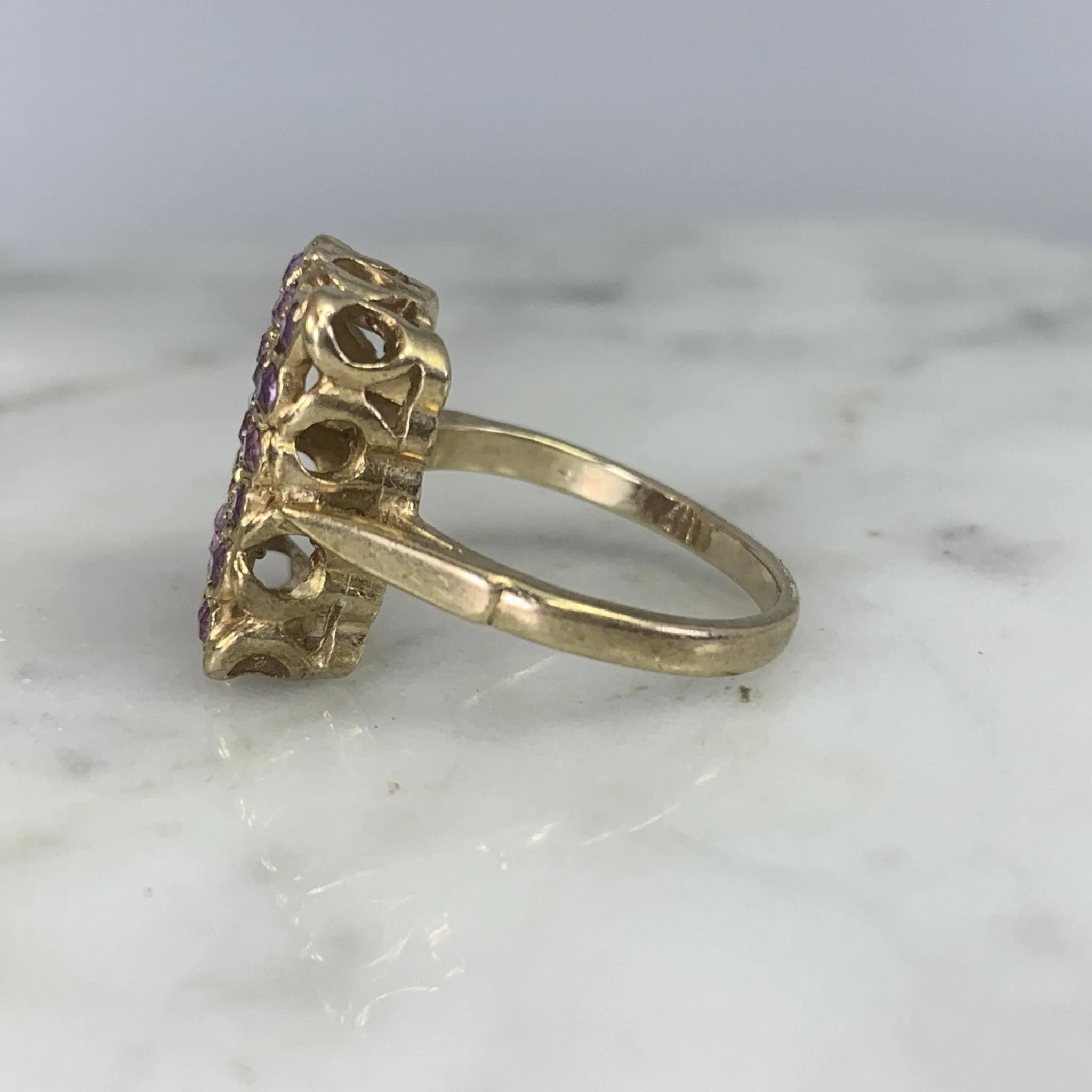 Vintage Amethyst Cluster and Yellow Gold Ring. February Birthstone. 6th Anniversary Gift.