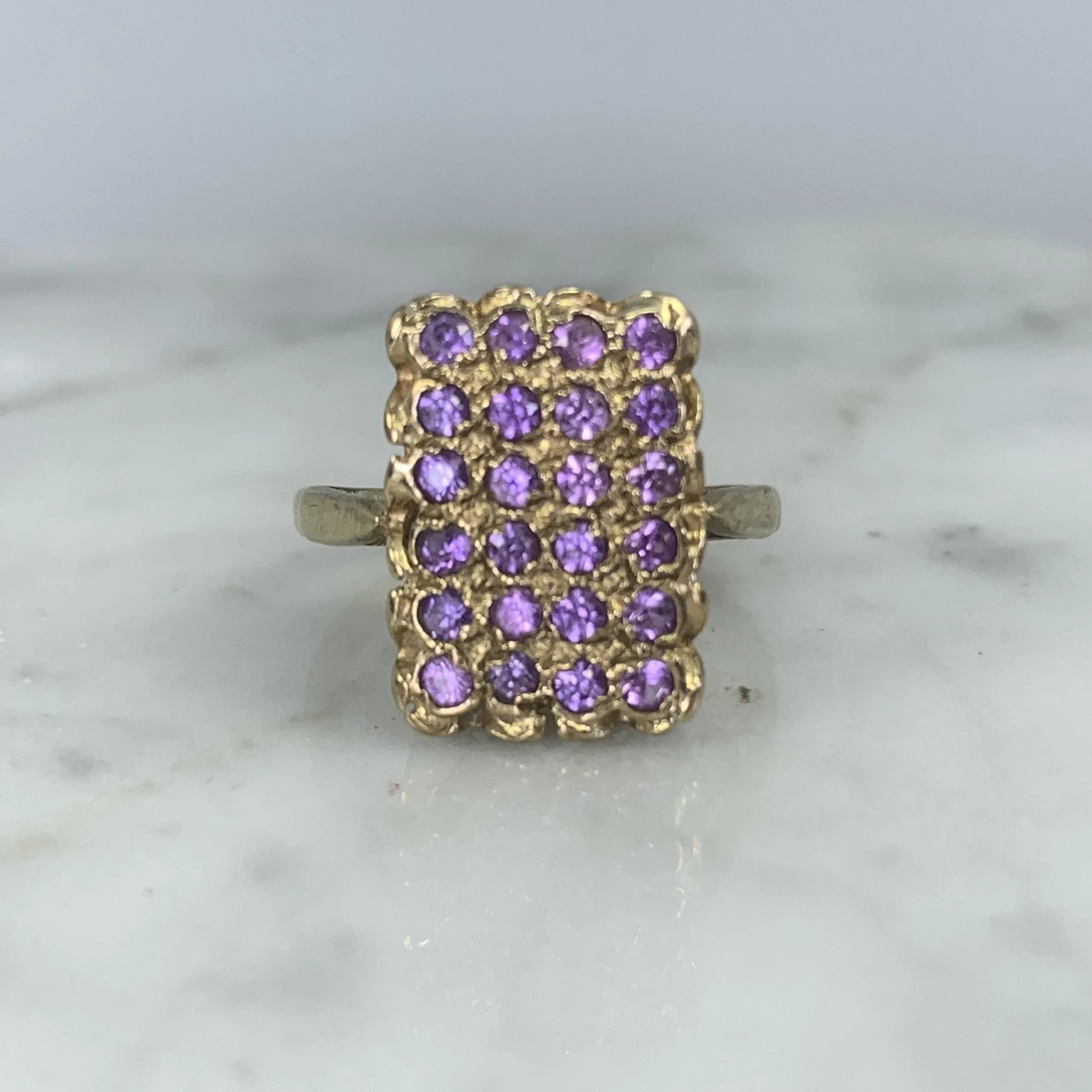 Vintage Amethyst Cluster and Yellow Gold Ring. February Birthstone. 6th Anniversary Gift.