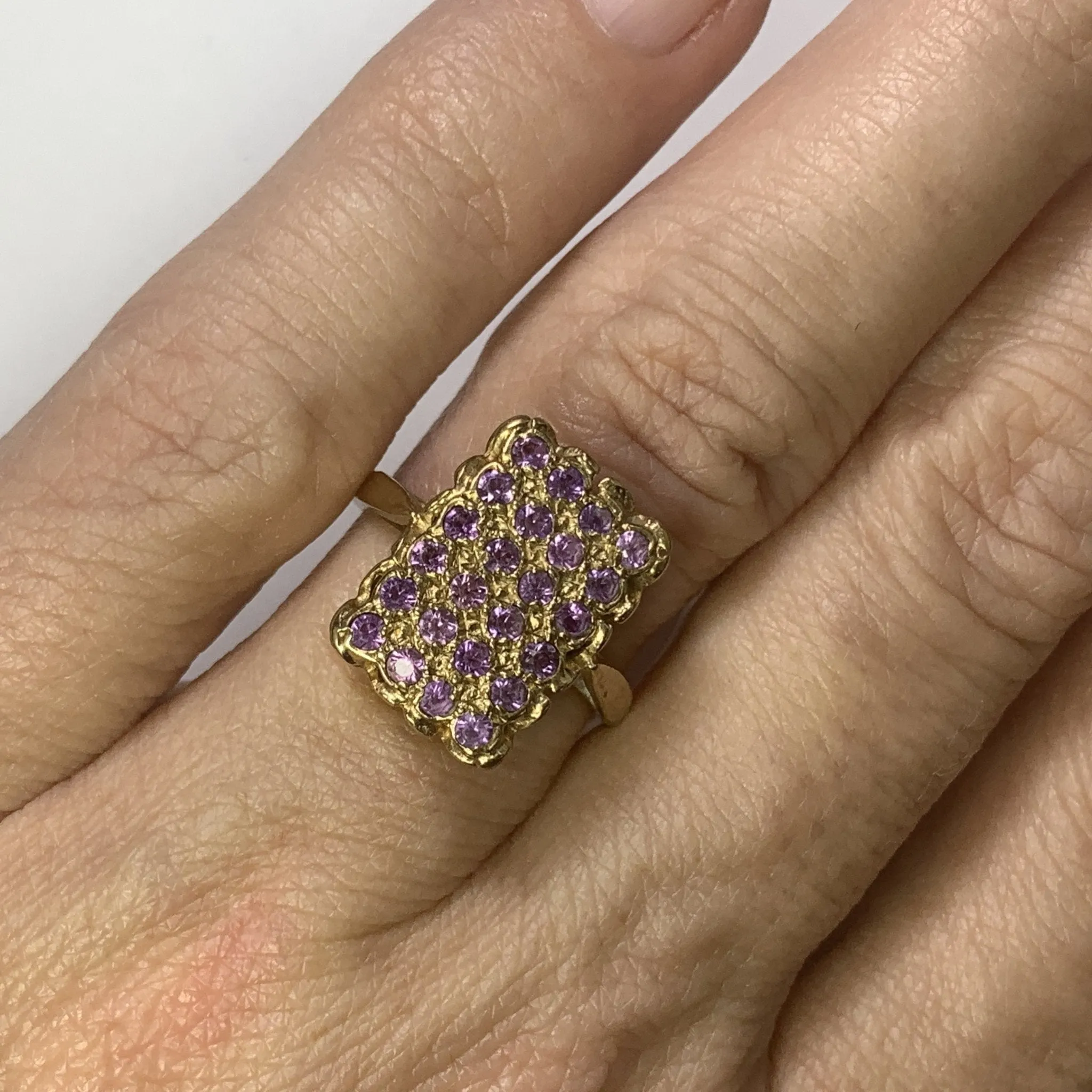 Vintage Amethyst Cluster and Yellow Gold Ring. February Birthstone. 6th Anniversary Gift.