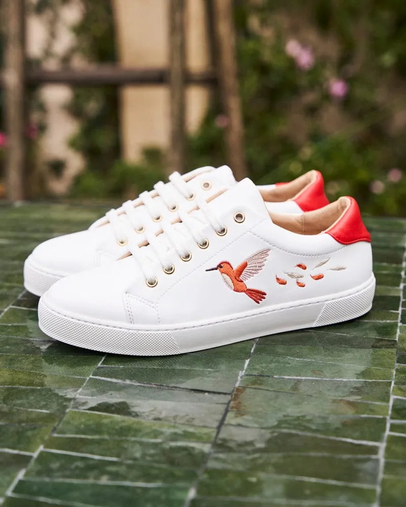 Virevolte Recycled Grain Leather Embroidered Vegan Sneakers | Red Hummingbird