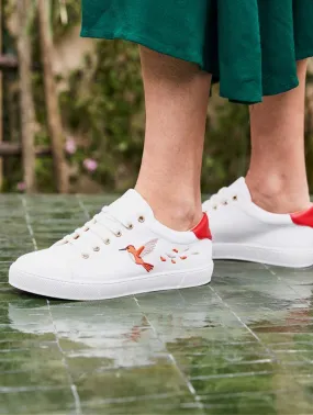 Virevolte Recycled Grain Leather Embroidered Vegan Sneakers | Red Hummingbird