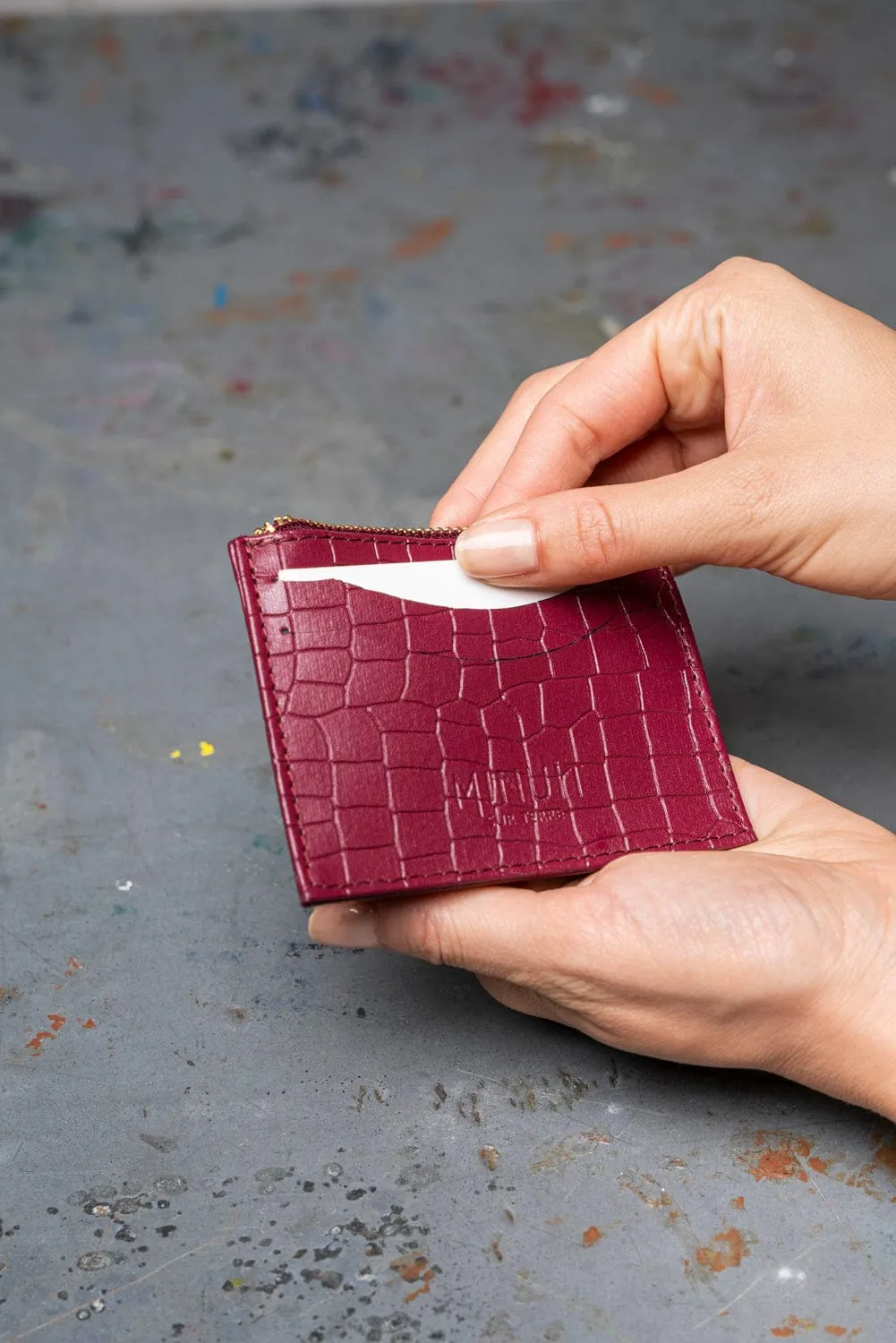 Vivace Vegan Leather Card Holder | Burgundy Croc