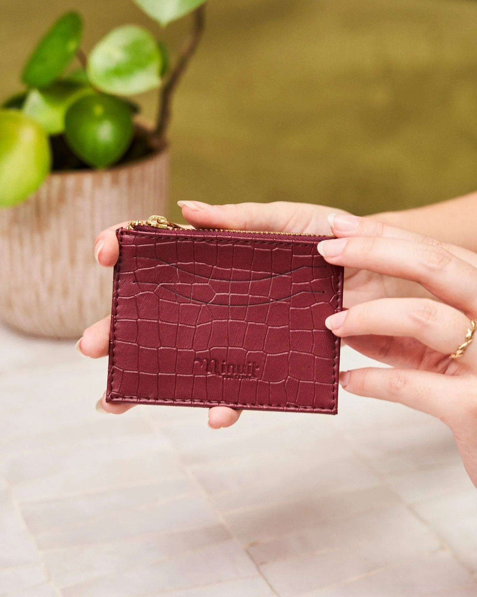 Vivace Vegan Leather Card Holder | Burgundy Croc