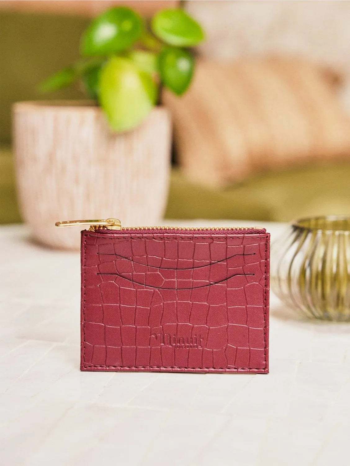 Vivace Vegan Leather Card Holder | Burgundy Croc