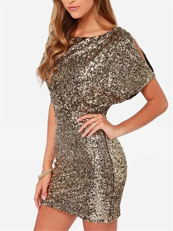 WealFeel Golden Sequin Halter Slim Bodycon Dress