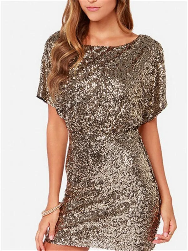 WealFeel Golden Sequin Halter Slim Bodycon Dress