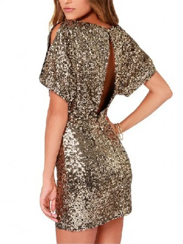 WealFeel Golden Sequin Halter Slim Bodycon Dress