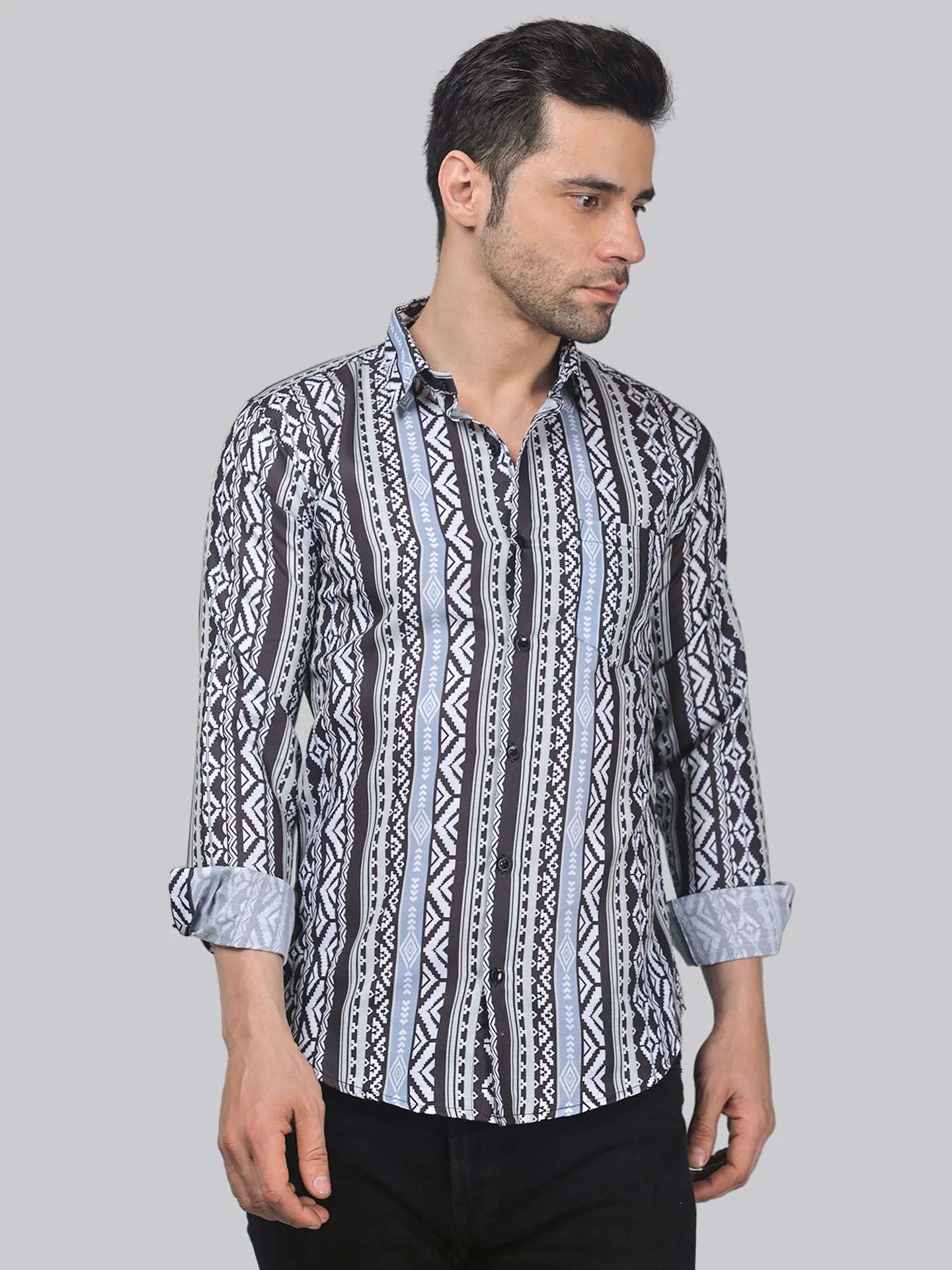 Whimsical Men's Printed Full Sleeve Cotton Dress Shirt For Men