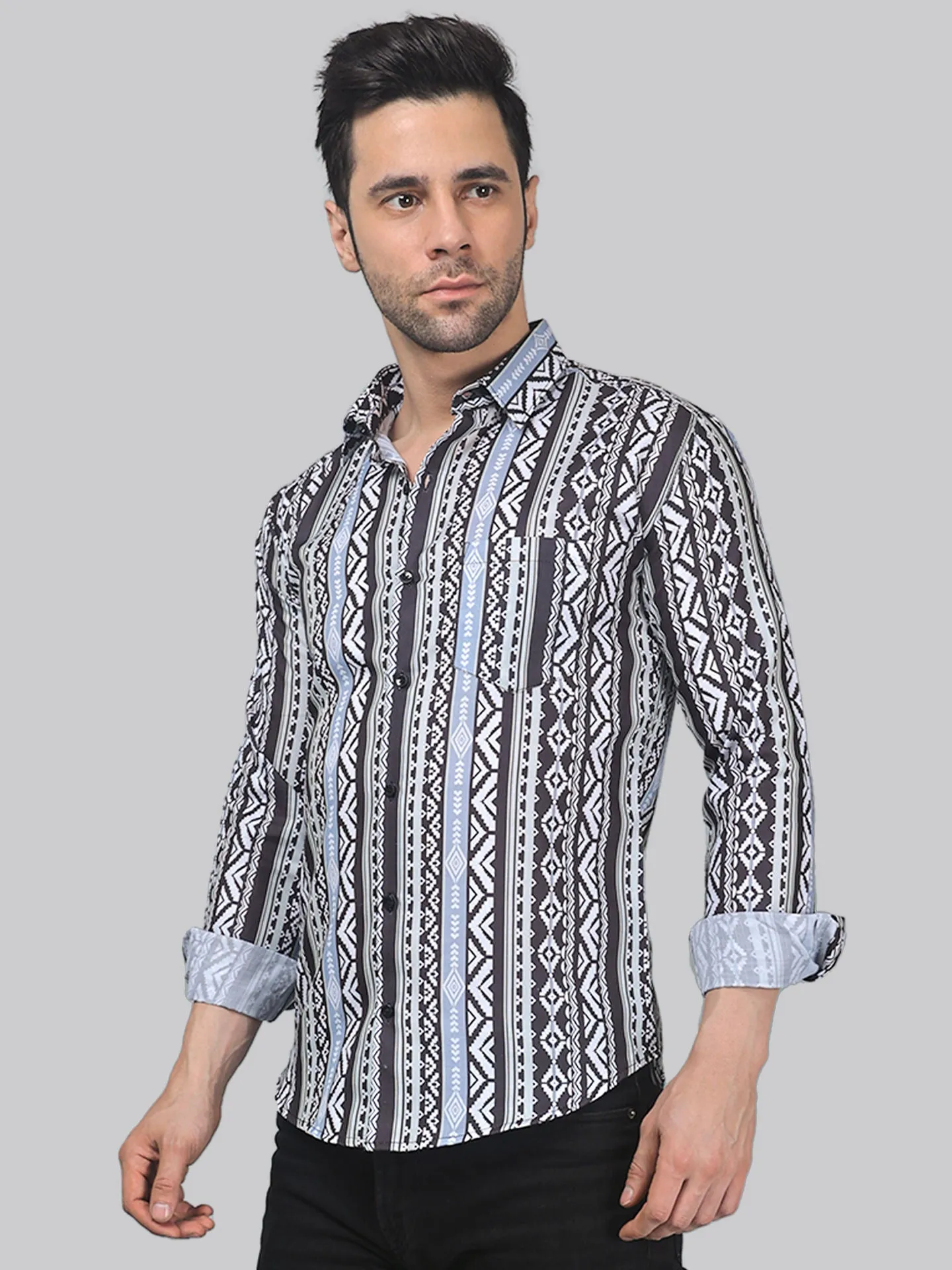 Whimsical Men's Printed Full Sleeve Cotton Dress Shirt For Men