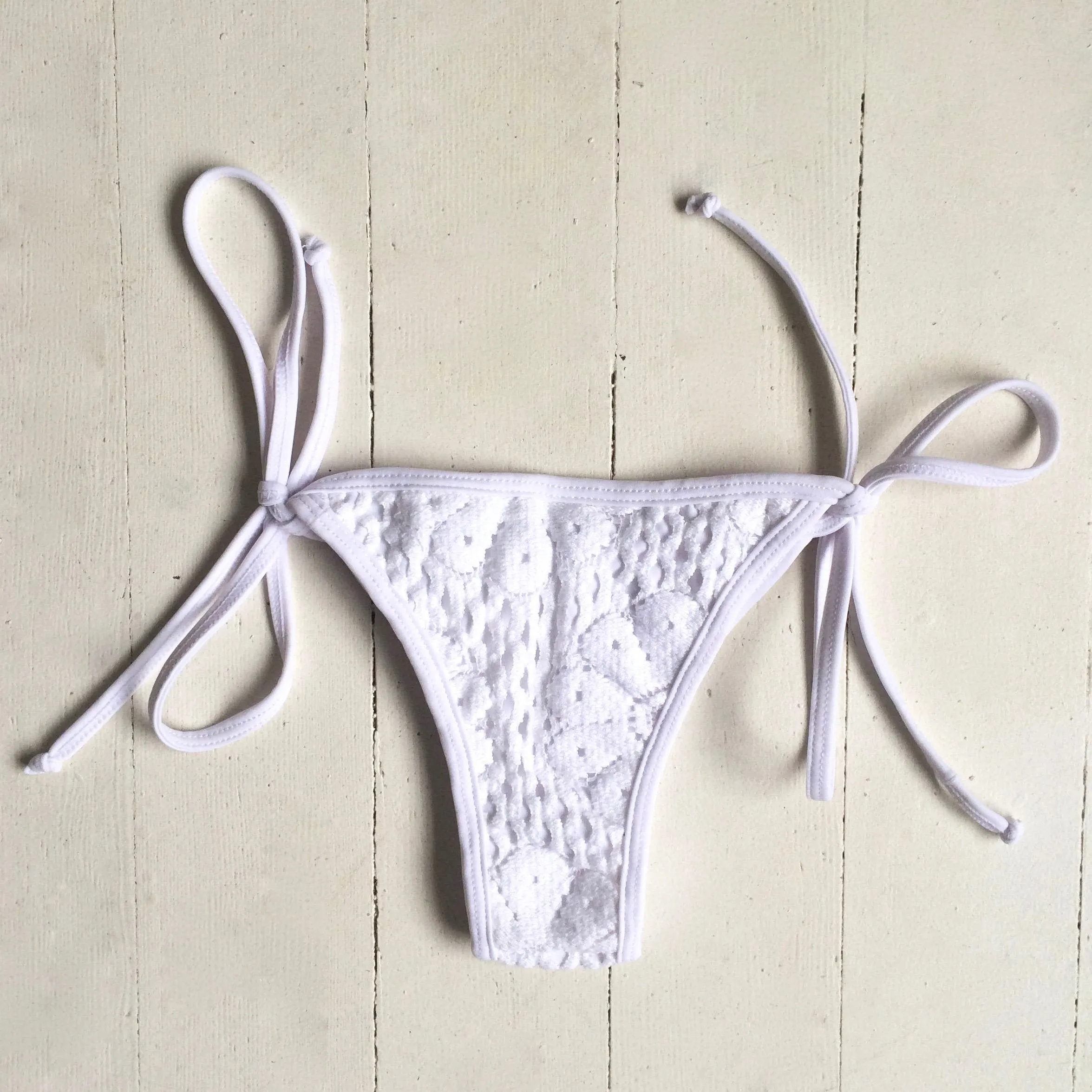 White Lace Tie Bikini Bottoms