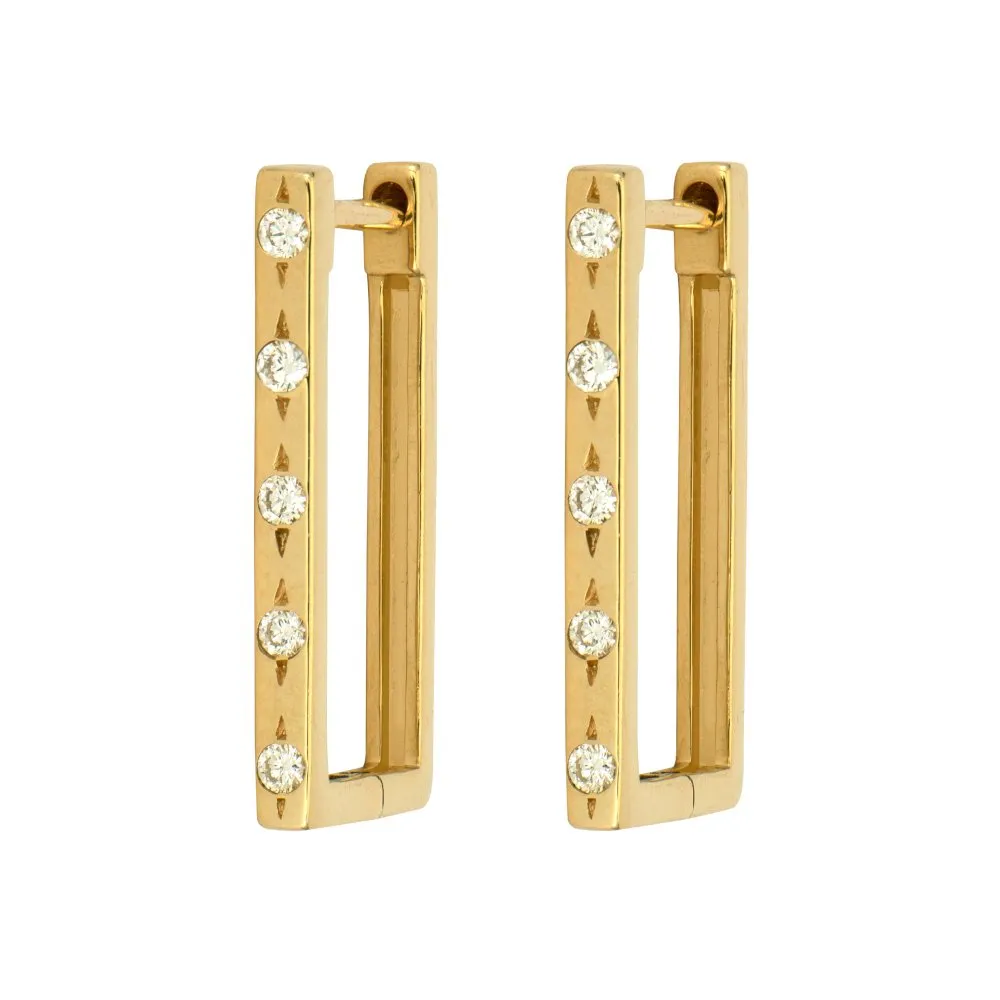 Women's 14K Yellow Gold Classic Diamond Rectangular Hoop Earring