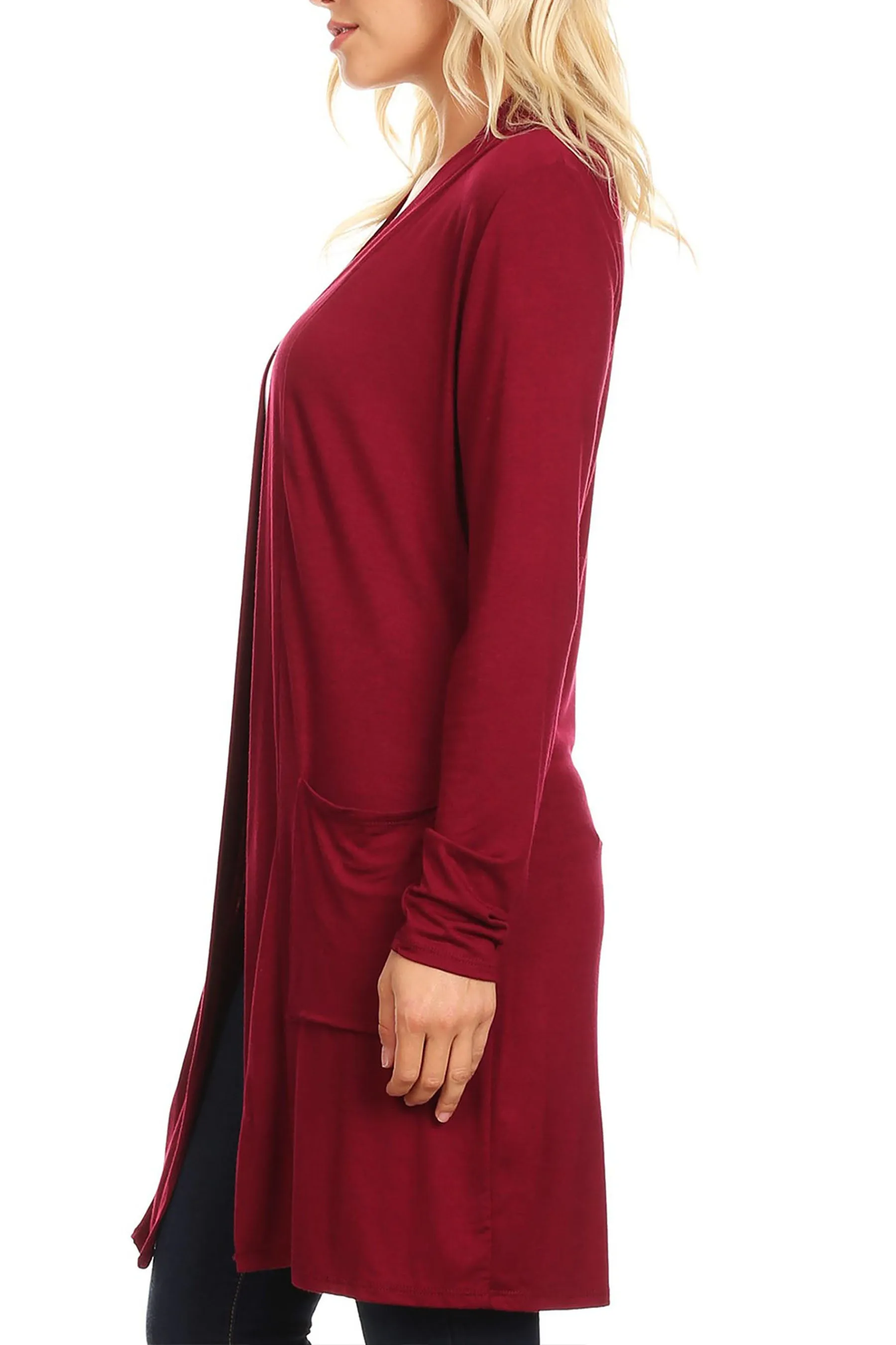 Women's Casual Open Front Basic Long Sleeves Side Pockets Solid Cardigan