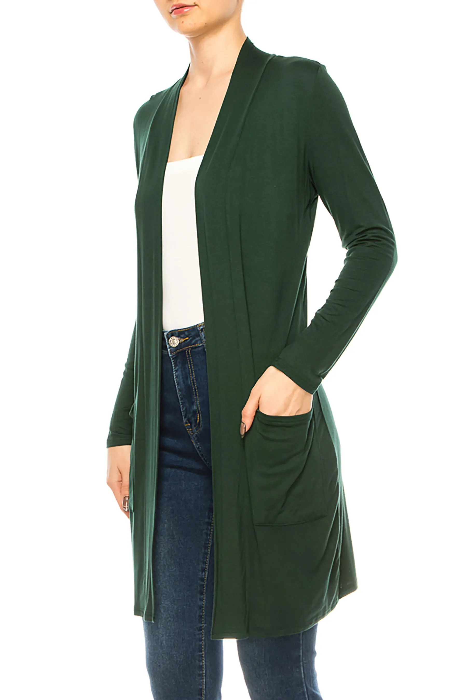 Women's Casual Open Front Basic Long Sleeves Side Pockets Solid Cardigan