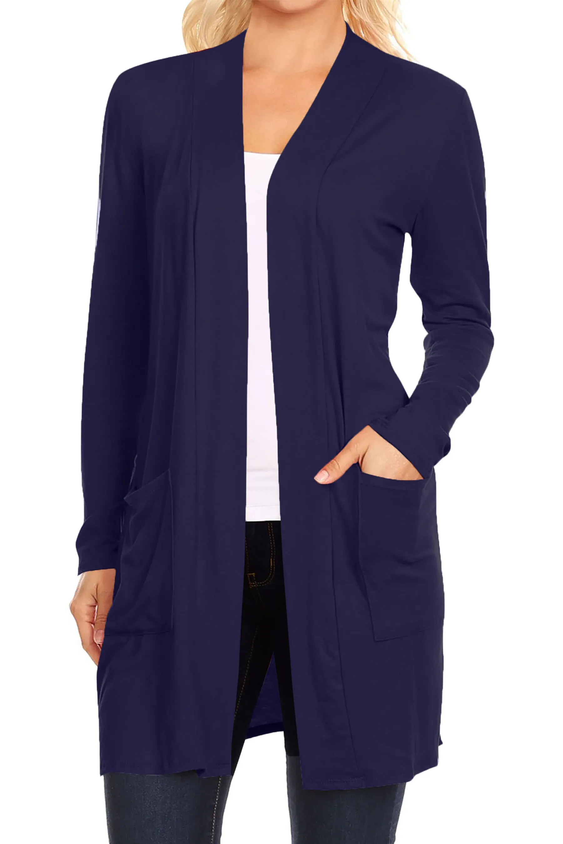 Women's Casual Open Front Basic Long Sleeves Side Pockets Solid Cardigan