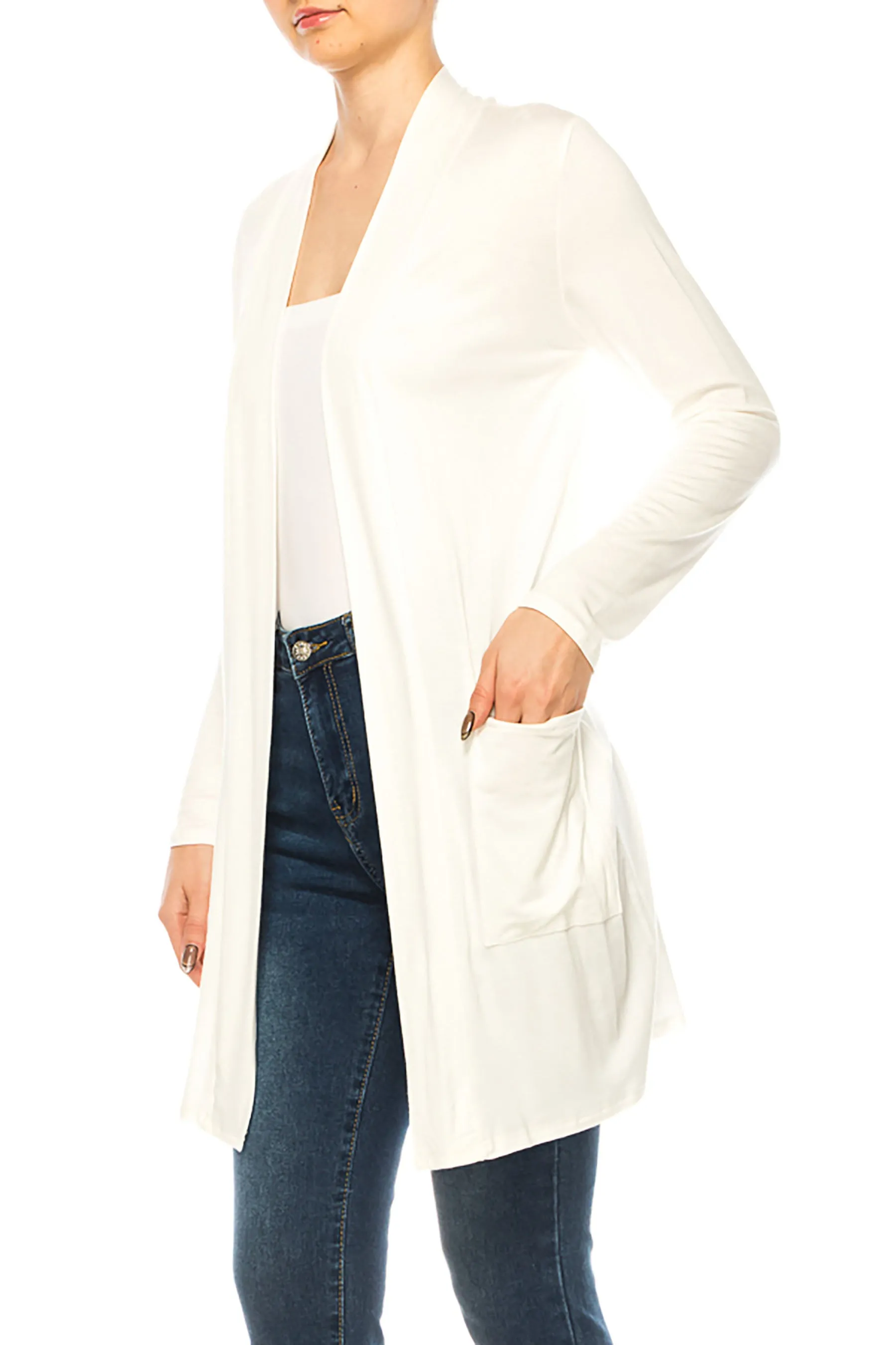 Women's Casual Open Front Basic Long Sleeves Side Pockets Solid Cardigan