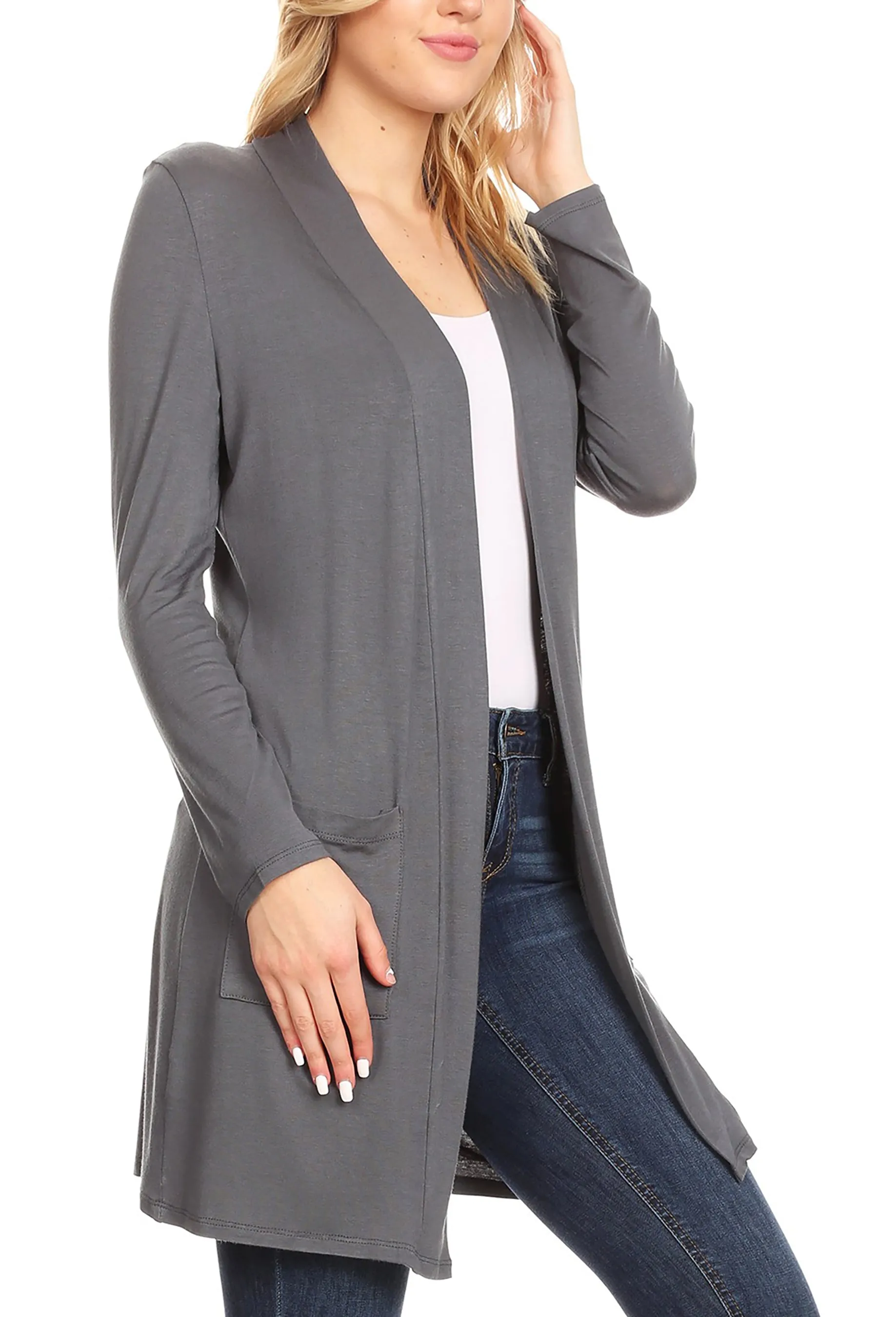 Women's Casual Open Front Basic Long Sleeves Side Pockets Solid Cardigan