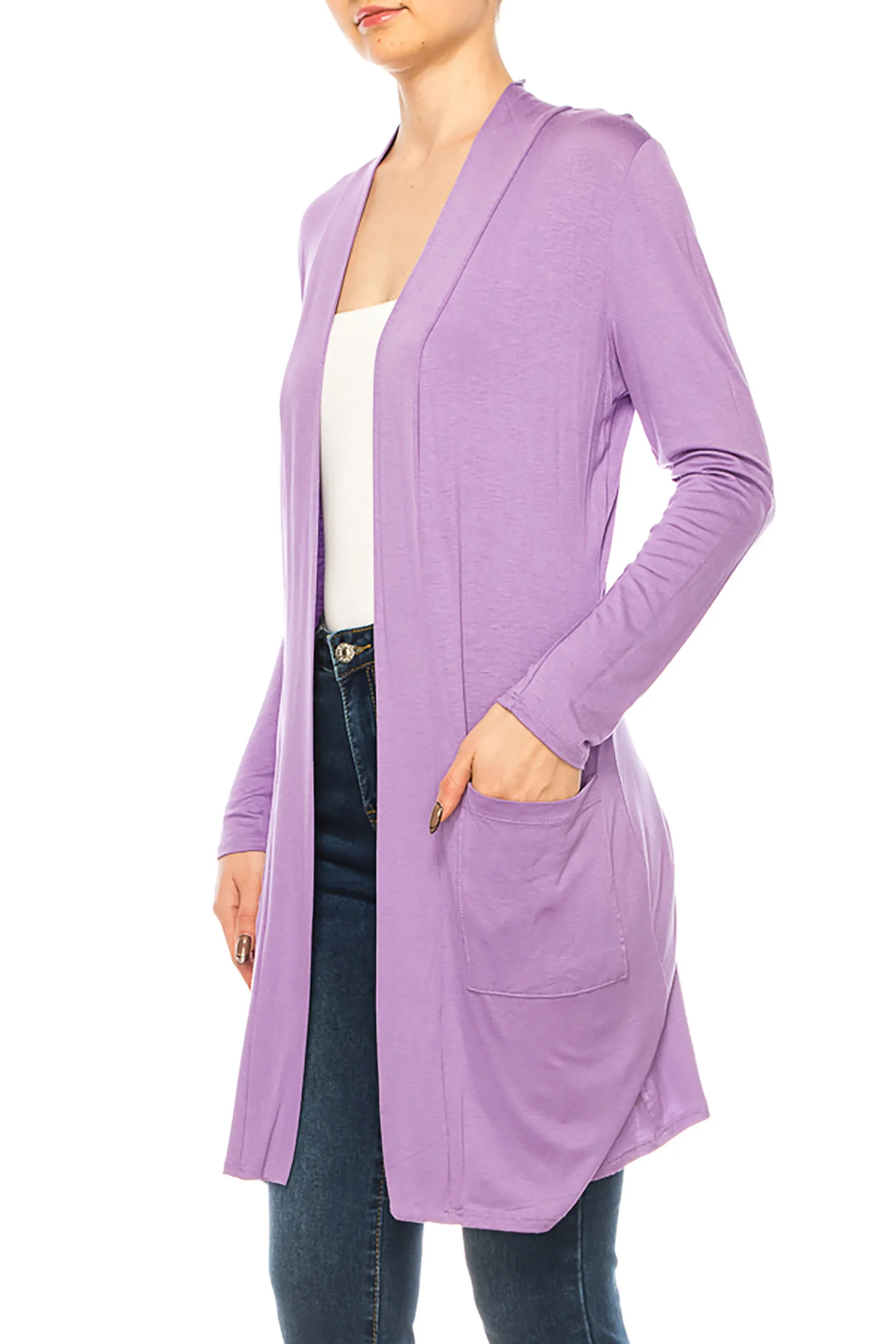 Women's Casual Open Front Basic Long Sleeves Side Pockets Solid Cardigan