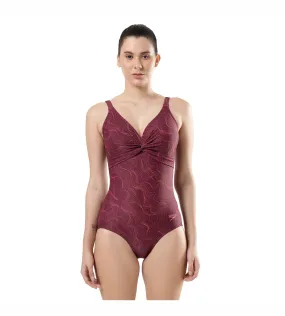 Women's Endurance Brigitte Printed One Piece Swimwear - Deep Plum  &  Cherry