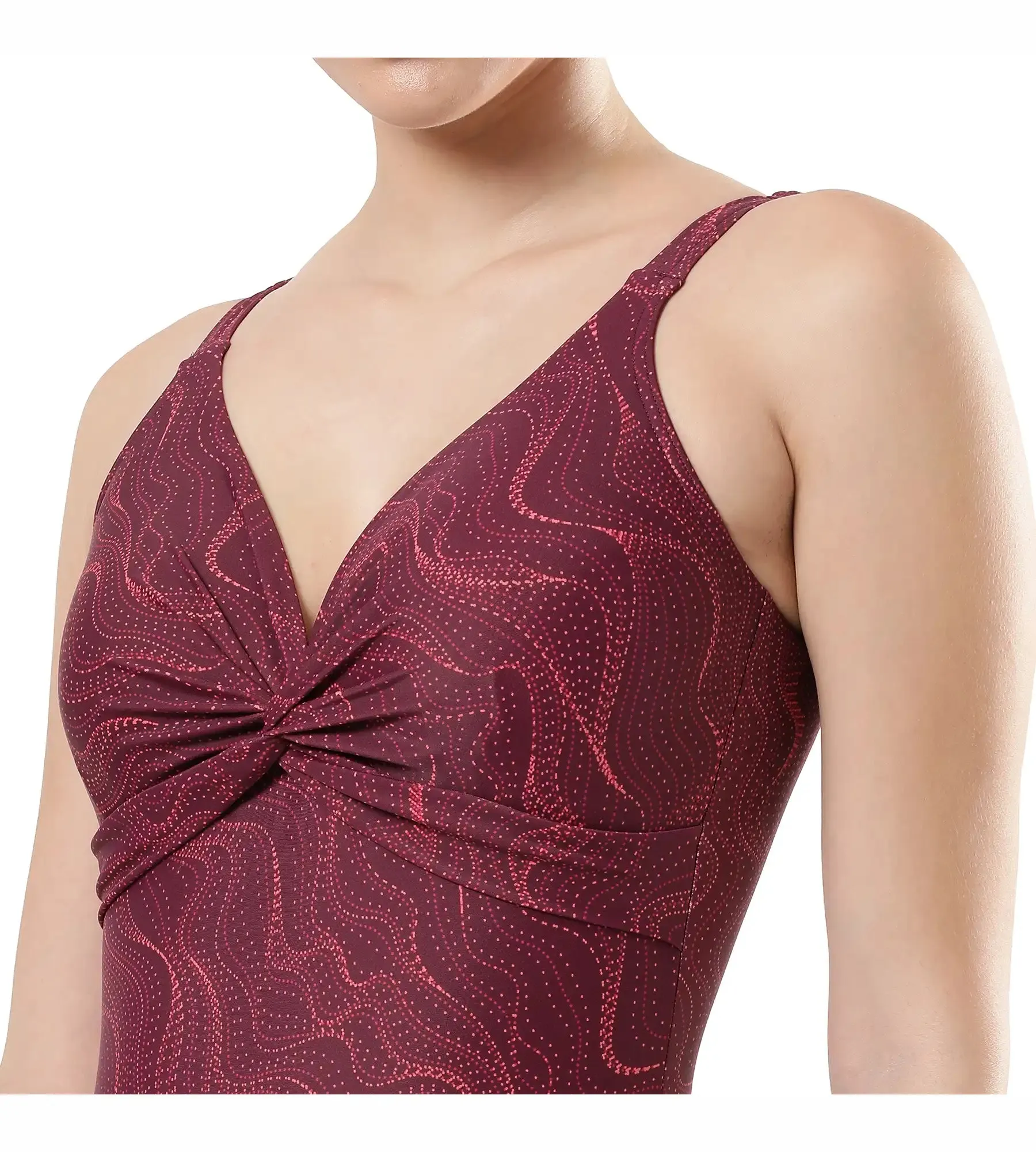 Women's Endurance Brigitte Printed One Piece Swimwear - Deep Plum  &  Cherry