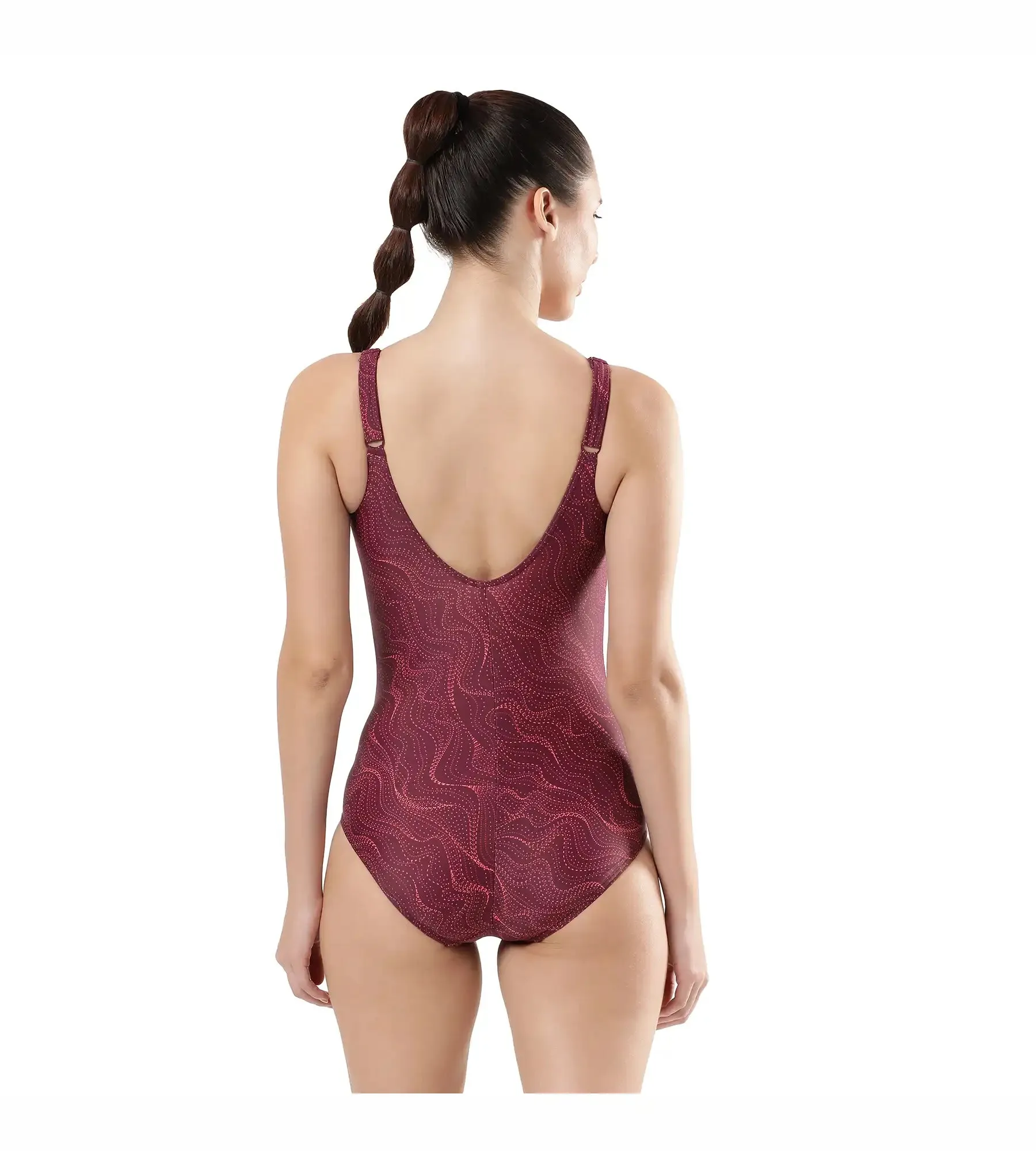 Women's Endurance Brigitte Printed One Piece Swimwear - Deep Plum  &  Cherry