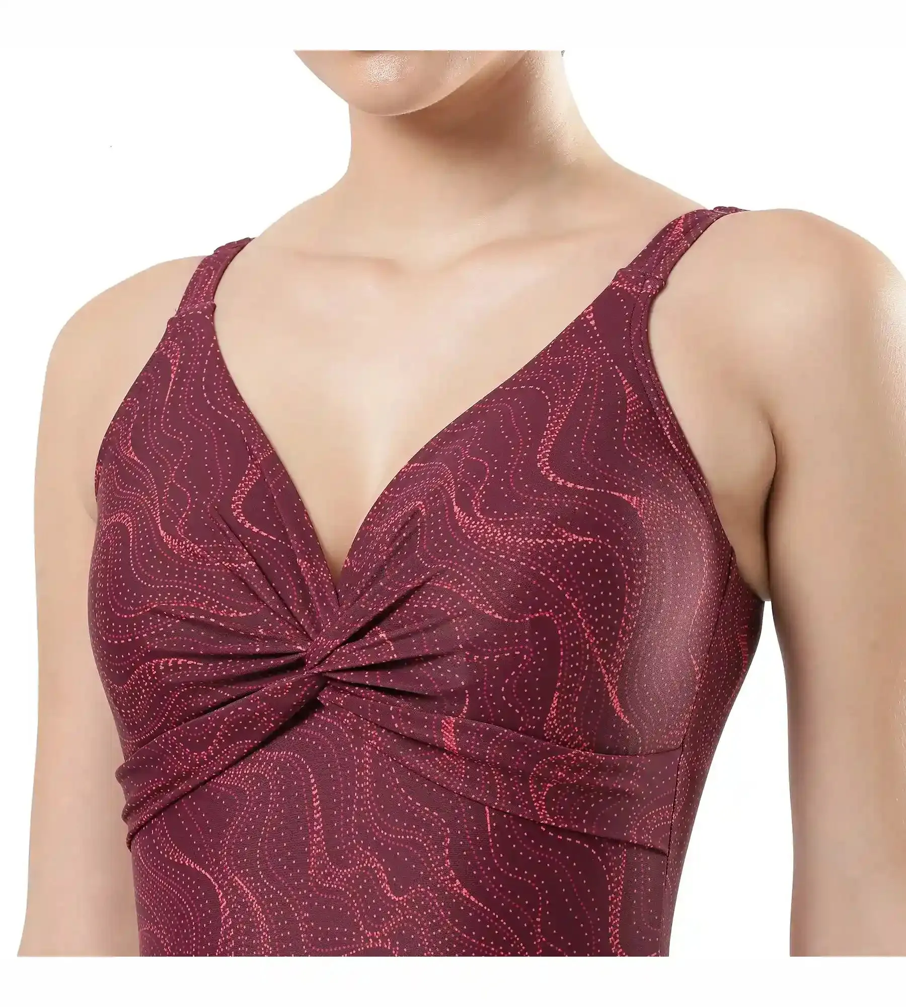 Women's Endurance Brigitte Printed One Piece Swimwear - Deep Plum  &  Cherry