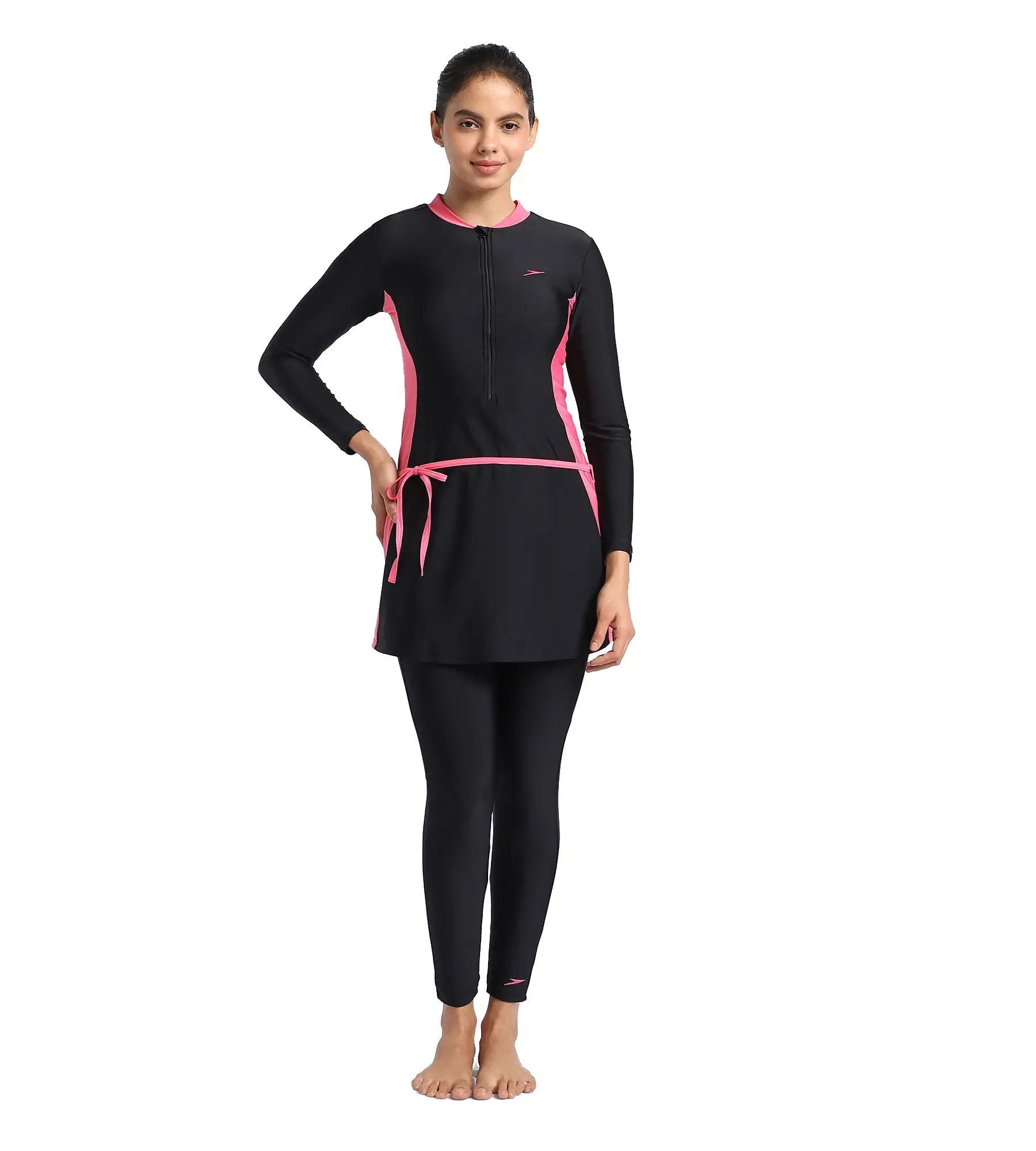 Women's Endurance Two Piece Full Body Suit Swimwear  - Black  &  Fandango Pink