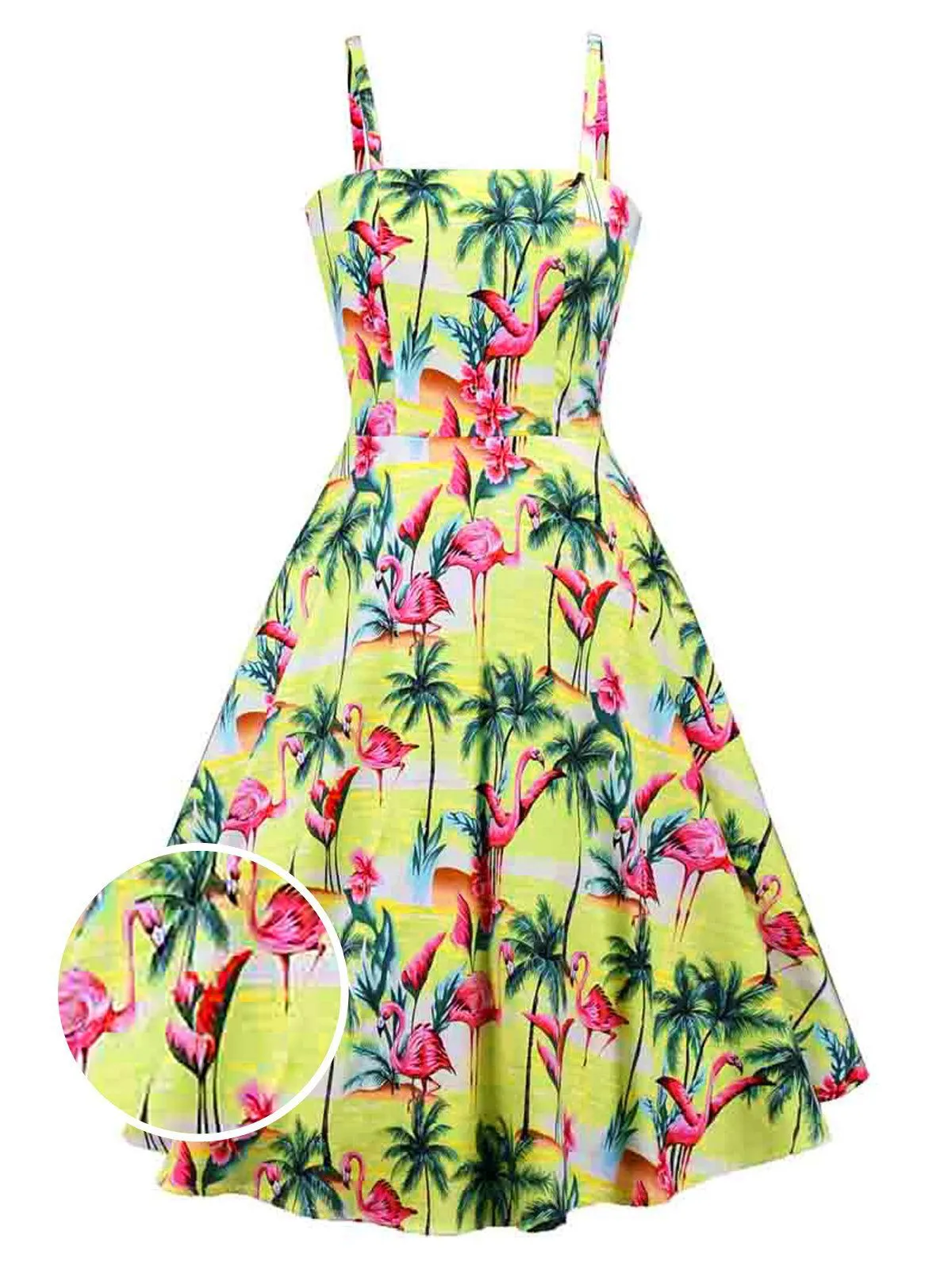 Yellow 1950s Flamingo Swing Dress