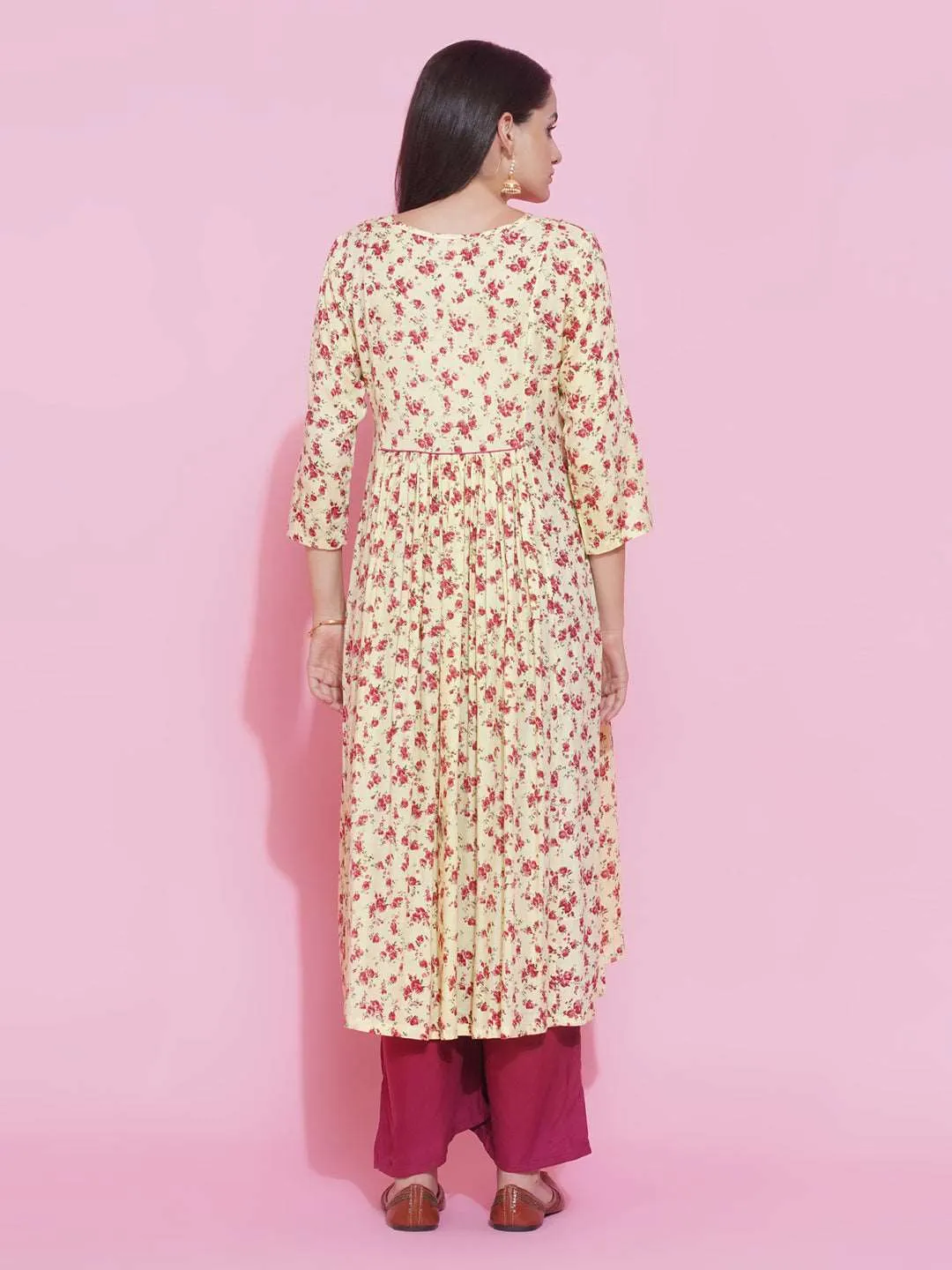 Yellow Floral A-Line Maternity and Feeding Kurta