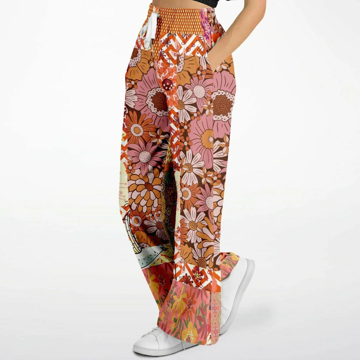 Yogananda Pink Floral Patchwork Eco-Poly Stretchy Phat Bellbottoms