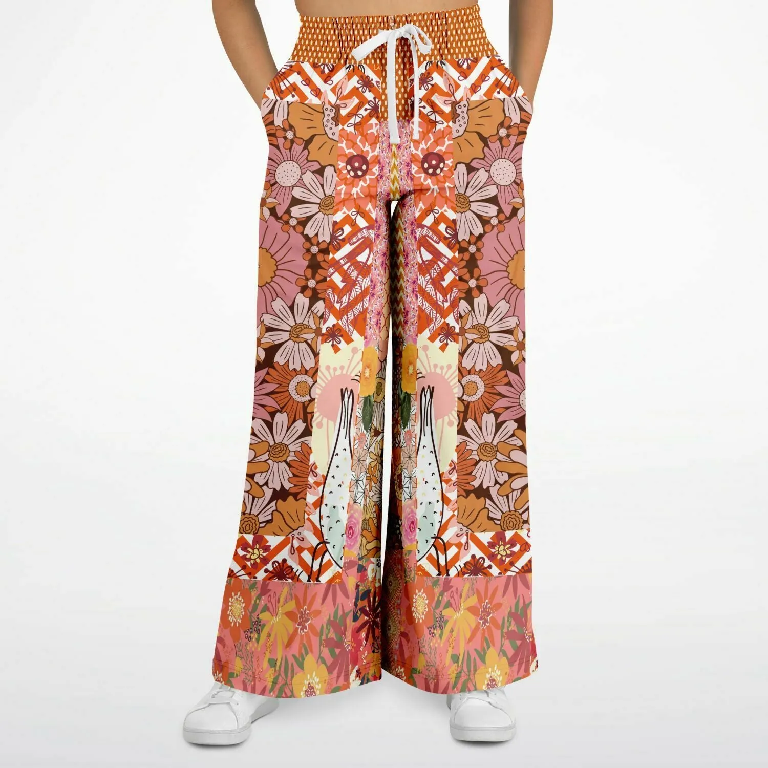 Yogananda Pink Floral Patchwork Eco-Poly Stretchy Phat Bellbottoms